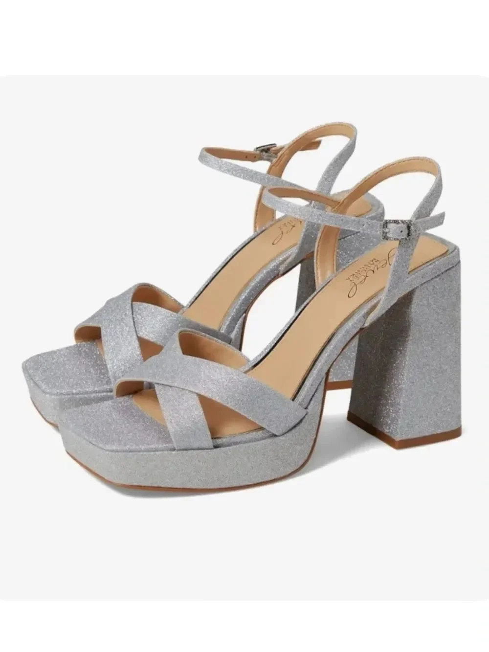 Jewel Badgley Mischka Rainbow Silver Glitter Platform Sandals Size 6